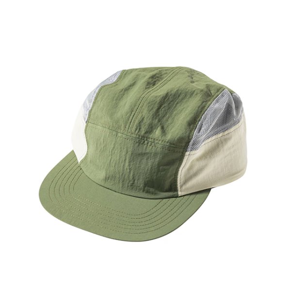 画像1: RUTSUBO｜ルツボ NYLON DYE 5 PANEL SIDE MESH CAP｜OLIVE×OFF (1)