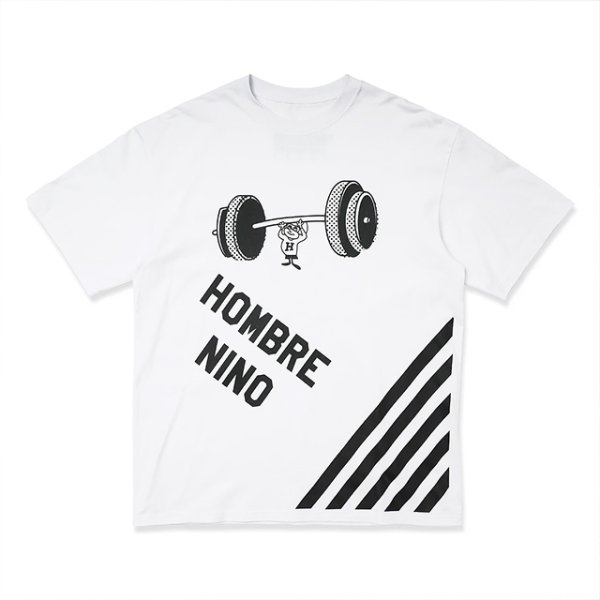 画像1: Hombre Nino｜BARBELL KUN S/S PRINT TEE｜WHITE (1)