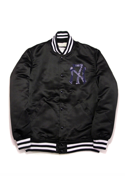 NEXUSVII."MADMAXX"×BOUNCE/SATIN CLASSIC STADIUM JACKET/BLACK×NAVY